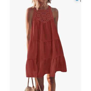 NEW Tiered Swing Hollow Out Halter Sleeveless Mini Dress L